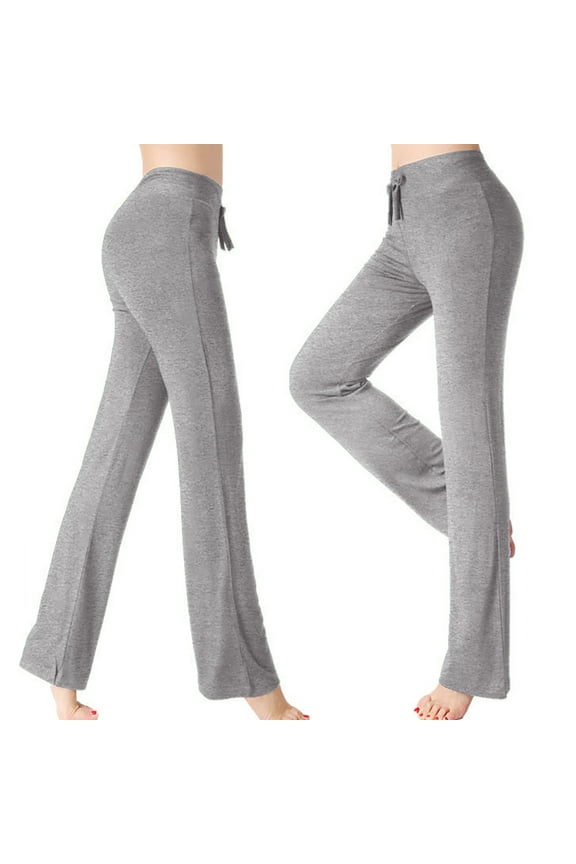Women's Yoga Pants Wide Leg Tummy Control High Waist Leggings Stretchy Drawstring Straight Leg Sports Pant Gray XL