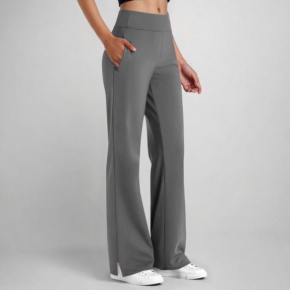 CQONEPT Women's Yoga Pants with Pockets Stripe Tummy Control Leggings Wide Leg High Rise Stretchy Pant Dark Gray XL