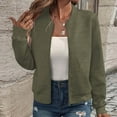 thumbnail image 1 of CQONEPT Women's Zip Up Cropped Jackets Loose Long Sleeve Lightweight Coat Casual Coarse Knitted Baseball Jacket Army Green 2XL, 1 of 7