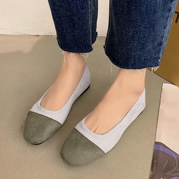 CQONEPT Womens Ballet Flat Shoes Knit Round Toe Slip On Walking Comfy Soft Shoes Low Wedge Lightweight Slip On Flats Army Green 36