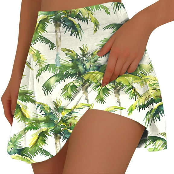 CQONEPT Womens Beach Shorts Printed Casual Loose Lightweight Skirt Shorts Summer Vacation Fashion Swimming Shorts Green 2XL