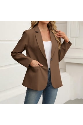 Womens Blazer Notched Collar Jackets Work Slacks Cardigan Overcoat Lounge Winter Clothes with Pockets Brown S