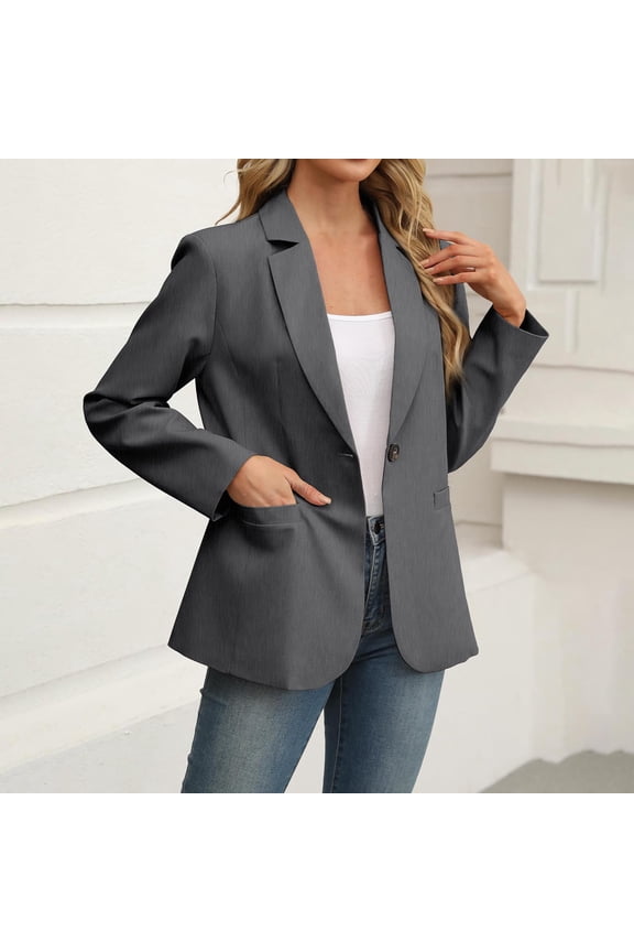 Womens Blazer Notched Collar Jackets Work Slacks Cardigan Overcoat Lounge Winter Clothes with Pockets Dark Gray S