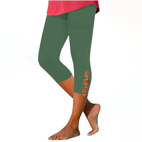 CQONEPT Womens Capris Pants Skinny Leg Casual Lightweight Pants Comfy Elastic Waist Workouts Summer Pant Green 2XL