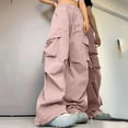 thumbnail image 1 of CQONEPT Womens Cargo Pants Casual Baggy Elastic Waisted Pants Drawstring Fall Fashion Trousers with Multi Pockets Pink XL, 1 of 6