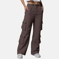 thumbnail image 1 of CQONEPT Womens Cargo Pants Drawstring Elastic Waist Causal Trousers Wide Leg Athletic Outdoors Pants with 7 Pockets Brown L, 1 of 6