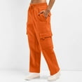 thumbnail image 1 of CQONEPT Womens Cargo Pants Fleece Drawstring Wide Leg Sweatpants Elastic Waist Hiking Workout Trousers with Pockets Orange S, 1 of 6
