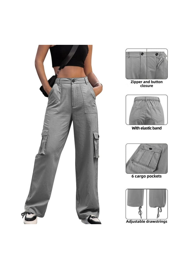 Womens Cargo Pants Sherpa Fleece Windproof Waterproof Work Pants Outdoor Hiking Travel Camping Pants with Multi Pockets Gray S