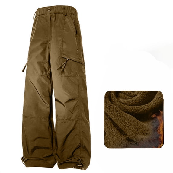 CQONEPT Womens Cargo Pants Sherpa Fleece Windproof Waterproof Work Pants Outdoor Hiking Travel Camping Pants with Multi Pockets Khaki XXXL