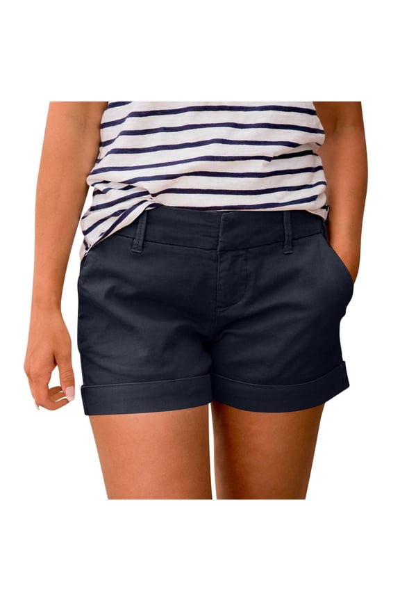 Womens Chino Pants with Pocket Elastic Waistband Shorts Casual Stretchy Hiking Travel Cargo Shorts Navy S