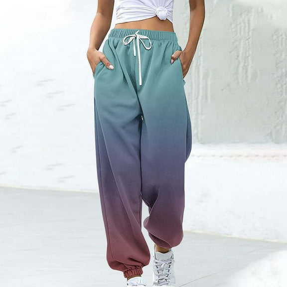 CQONEPT Womens Color Block Sweatpants Elastic Waisted Drawstring Pants Casual Loose Fit Trousers with Pockets Army Green M