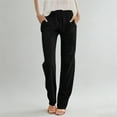 thumbnail image 1 of CQONEPT Womens Cotton Linen Pant with Pockets Pleated Pant Drawstring Lounge Loose Fit Summer Trousers Black L, 1 of 5