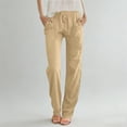 thumbnail image 1 of CQONEPT Womens Cotton Linen Pant with Pockets Pleated Pant Drawstring Lounge Loose Fit Summer Trousers Khaki M, 1 of 5