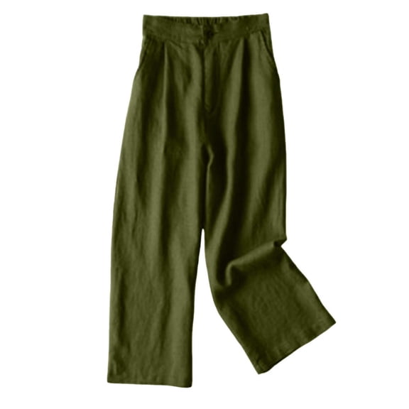 CQONEPT Womens Cotton Linen Pants Casual Baggy Wide Leg Pant Lightweight Solid Color Pant with Pockets Army Green M