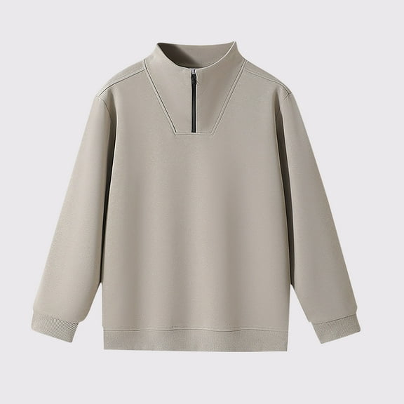 CQONEPT Womens Cotton Sweatshirts Plus Size Turtleneck Long Sleeve Tops 1/4 Zip Casual Fall Pullover Tops Khaki XL