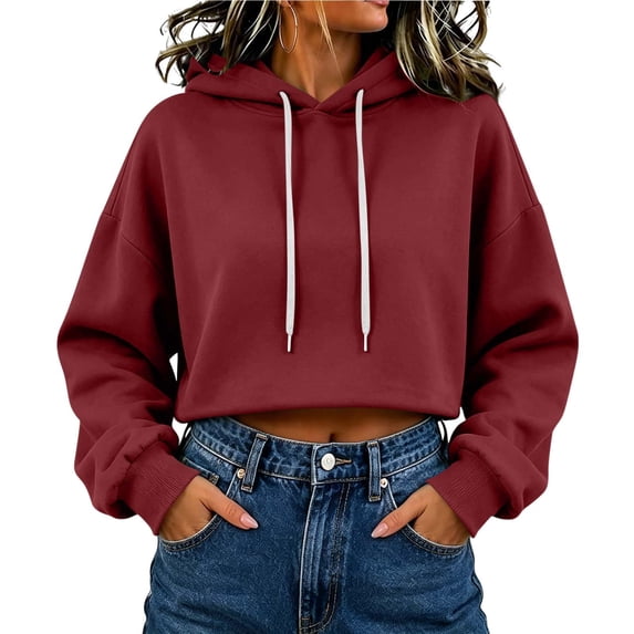 CQONEPT Womens Cropped Hoodies Long Sleeve Casual Pullover Hoodie Sweatshirt Casual Soft Lounge Streetwear Fall Fashion Hooded Outfit