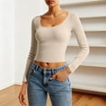 thumbnail image 1 of CQONEPT Womens Cropped Sweaters Slim Fit Undershitrts Dressy Casual Solid Comfy Long Sleeve Tops Fashion Cute Clothes Beige M, 1 of 4