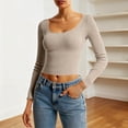 thumbnail image 1 of CQONEPT Womens Cropped Sweaters Slim Fit Undershitrts Dressy Casual Solid Comfy Long Sleeve Tops Fashion Cute Clothes Khaki M, 1 of 4