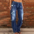 thumbnail image 1 of CQONEPT Womens Denim Pants Ripped Destroyed&nbsp;Distressed Jean Casual Y2K Straight Leg Fashion Streetwear Trousers with Pockets Blue S, 1 of 4