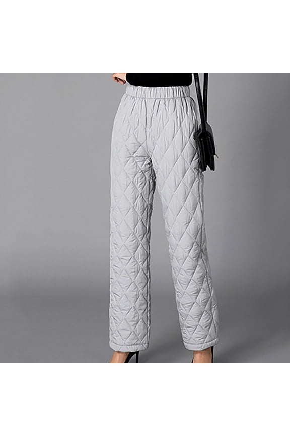 Womens Down Pant Elastic Waisted High Waist Quilted Puffer Padded Pant Thicken Warm Comfy Workouts Trousers Silver 2XL