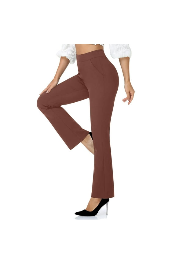 Womens Dress Pants Bell Bottom Business Casual Office Slacks Pant High Waist Comfy Trendy Fashion Trousers Brown XL