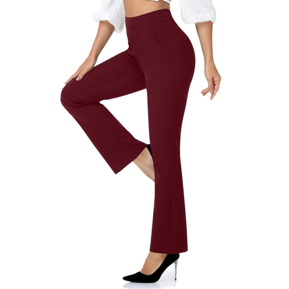 CQONEPT Womens Dress Pants Bell Bottom Business Casual Office Slacks Pant High Waist Comfy Trendy Fashion Trousers Wine S