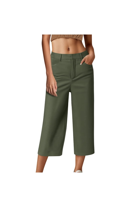 Womens Dress Pants Straight Leg Loose Casual Shorts Work Office Slacks High Waisted Workouts Shorts Army Green M