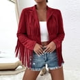 thumbnail image 1 of CQONEPT Womens Faux Suede Leather Coats Tassel Notched Collar Jacket Coat Trendy Fashion Casual Outerwear with Pockets Wine L, 1 of 6