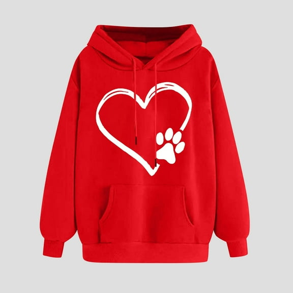CQONEPT Womens Fleece Lined Hoodies Casual Drawstring Sweatshirts Cute Fashion Pullover Tops Fall Winter Clothes with Pockets Red XL