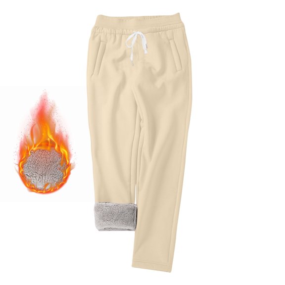 CQONEPT Womens Fleece Lined Sweatpants Loose Fit Lounge Jogger Pant Drawstring Thermal Warm Winter Pants with Pockets Khaki 2XL