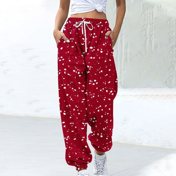 CQONEPT Womens Fleece Sweatpants Drawstring Elastic Waist Joggers Pants Causal High Waisted Trendy Trousers with Pockets Red M