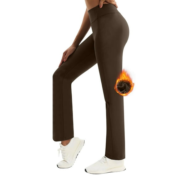 CQONEPT Womens Fleece Yoga Pants High Waist Straight Leg Leggings Lounge Butt Lifting Warm Outdoor Pant Brown S