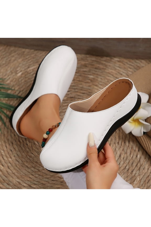 Womens Fur Lined Mules Clogs Wedge Chunky Heel Slip on Slippers Indoor Outdoor House Home Slipper Shoes White 37
