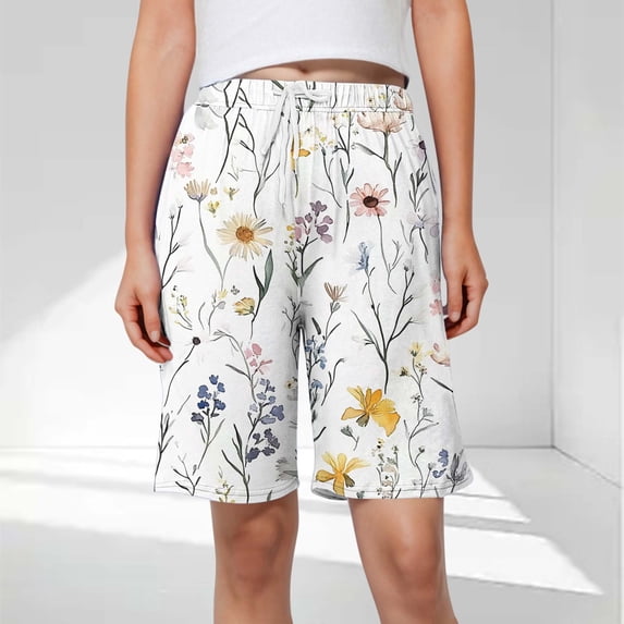 CQONEPT Womens Half Pants Leisure Loose Fit Elastic Waist Shorts Drawstring Fashion Printed Floral Vacation Shorts Multicolor XXL
