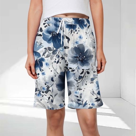 CQONEPT Womens Half Pants Leisure Loose Fit Elastic Waist Shorts Drawstring Fashion Printed Floral Vacation Shorts Multicolor M