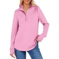 thumbnail image 1 of CQONEPT Womens Half Zip Hoodies with Thumb Holes Casual Solid Sweatshirts Lapel Neck Fashion Pullover Tops Pink 2XL, 1 of 6
