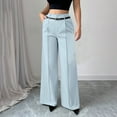thumbnail image 1 of CQONEPT Womens High Waisted Dress pants Drawstring Straight Leg Business Pant with Pockets pull On Regular Slacks for Office Work Trousers Light Blue L, 1 of 5