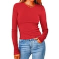 thumbnail image 1 of CQONEPT Womens Knit Sweaters Crewneck Ribbed Long Sleeve Shirts Skinny Comfy Undershitrts Casual Fall Winter Tops Red XL, 1 of 6
