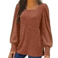 thumbnail image 1 of CQONEPT Womens Knit Sweaters Square Neck Long Sleeve Tunic Tops Ribbed Casual Fall Winter Pullover Tops Coffee S, 1 of 6
