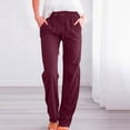 thumbnail image 1 of CQONEPT Womens Linen Cotton Pants Plus Size Casual Lightweight Skinny Leg Drawstring Elastic Waisted Trousers with Pocket Wine XXXXL, 1 of 6