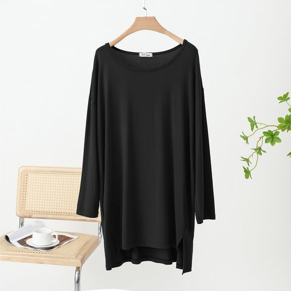 CQONEPT Womens Long Sleeve Blouse Crewneck Fall Winter Shirts Casual Plain Tunic Tops Skinny Comfy Undershitr Black Free Size