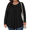 thumbnail image 1 of CQONEPT Womens Long Sleeve Tops Plus Size Pleated Tunic Tops Crewneck Loose Fit Casual Shirts Black L, 1 of 6