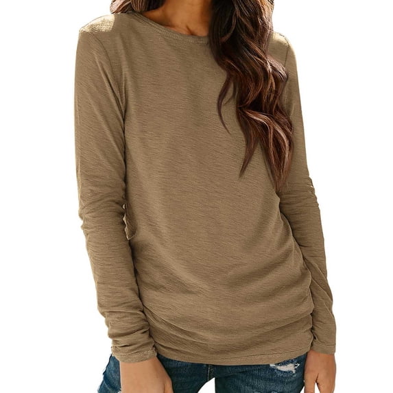 CQONEPT Womens Long Sleeve Tshirt Crewneck Casual Comfy Fall Shirts Lightweight Loose Fit Tunic Tops Coffee XXL
