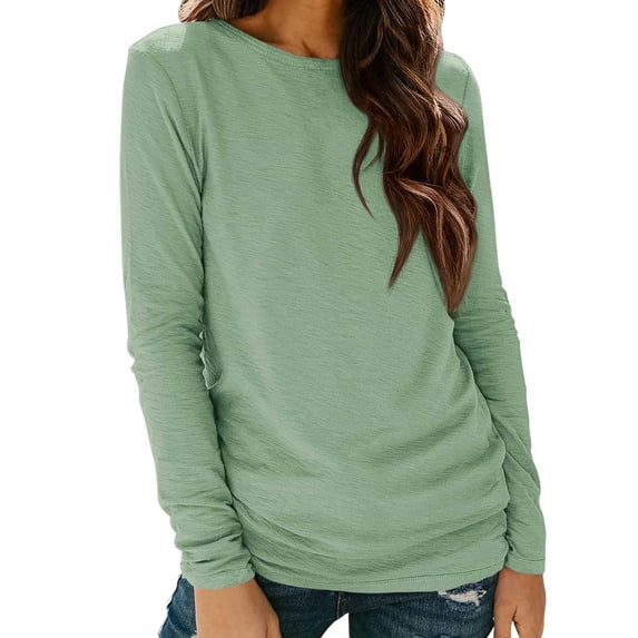 CQONEPT Womens Long Sleeve Tshirt Crewneck Casual Comfy Fall Shirts Lightweight Loose Fit Tunic Tops Green L