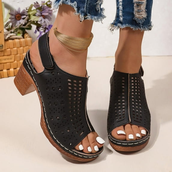 CQONEPT Womens Low Chunky Booties Peep Toe Heels Sandals Chunky Heel Ankle Boots Open Toe Booty V Cut Back Zipper Mid Heel Dress Pumps Shoes Size 5.5 Black