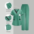 thumbnail image 1 of CQONEPT Womens Medical Scrubs with Pokets V Neck Scrubs Sets Wide Leg Nursing Uniform Elastic Waist Pant Green XL, 1 of 7