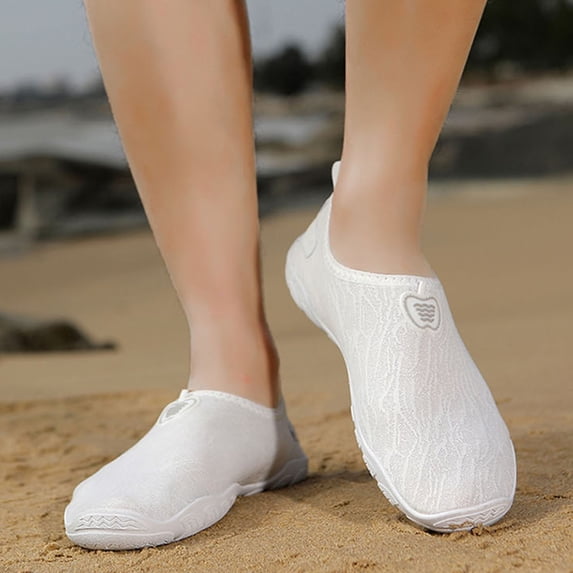CQONEPT Womens Mens Water Swim Shoes Wide Toe Box Barefoot Shoes Comfy Lightweight Breathable Flat Shoes White 41