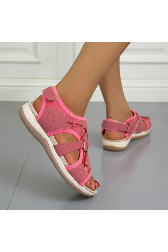 Womens Orthopedic Walking Sandals Sport Outdoor Hiking Water Sandals Thick Athletic Cushion Adjustable Strap Sandals with Comfortable Plantar Fasciitis Arch Support Size 7 Red