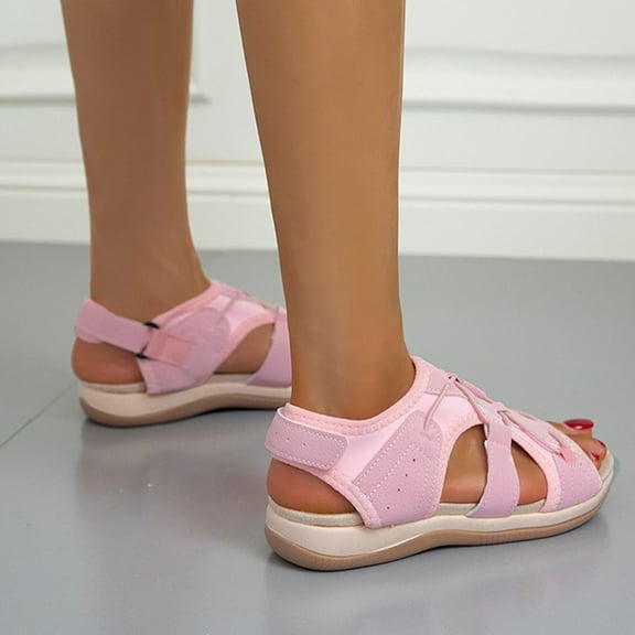 CQONEPT Womens Orthopedic Walking Sandals Sport Outdoor Hiking Water Sandals Thick Athletic Cushion Adjustable Strap Sandals with Comfortable Plantar Fasciitis Arch Support Size 7 Pink
