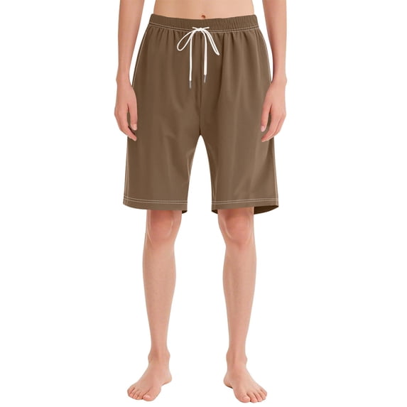 CQONEPT Womens Oversize Pajama Shorts Casual Elastic Waist Sleepwear Pajama Bottom Loose Fit Knee Length Pants Coffee L